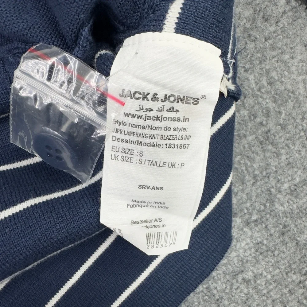 Jack & Jones Blazer‎ Mens S Blue White Stripe Knit Slim Preppy Minimalist Career